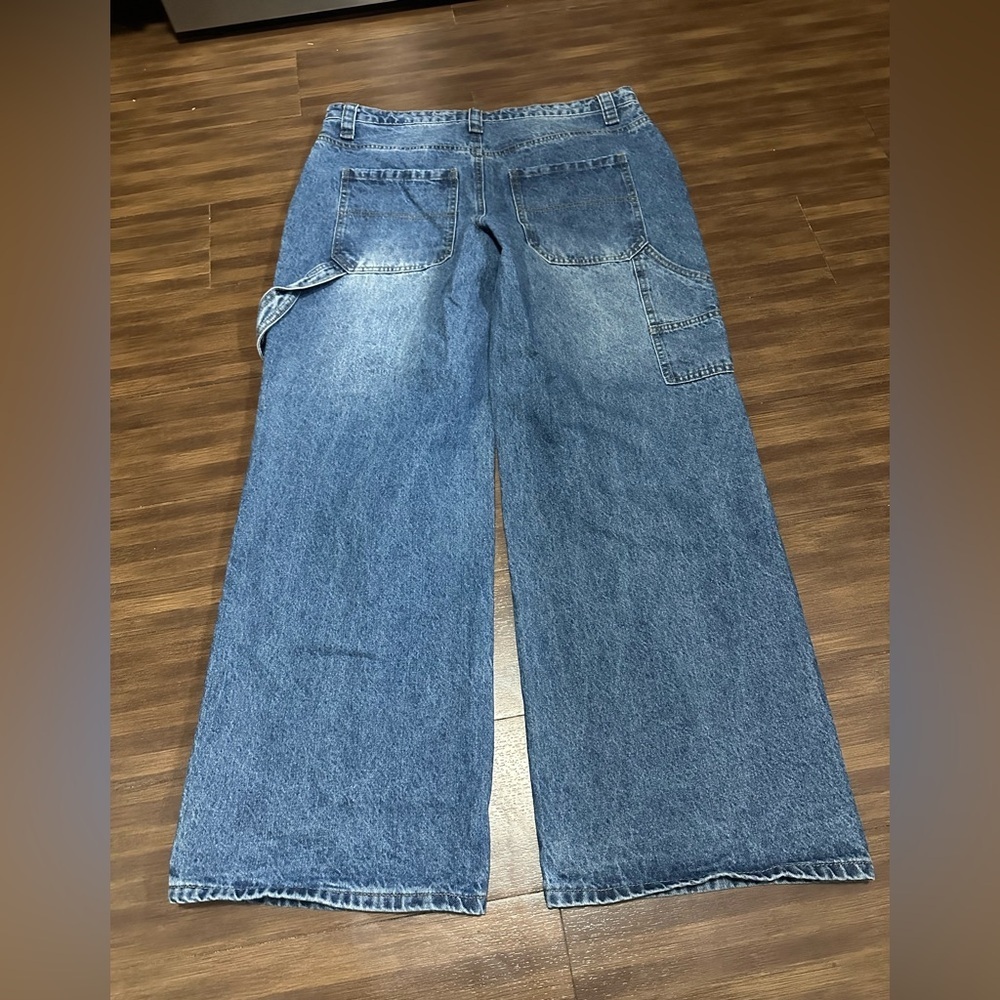 Edikted wide leg Carpenter Low Rise Jeans size large medium wash - Picture 4 of 5
